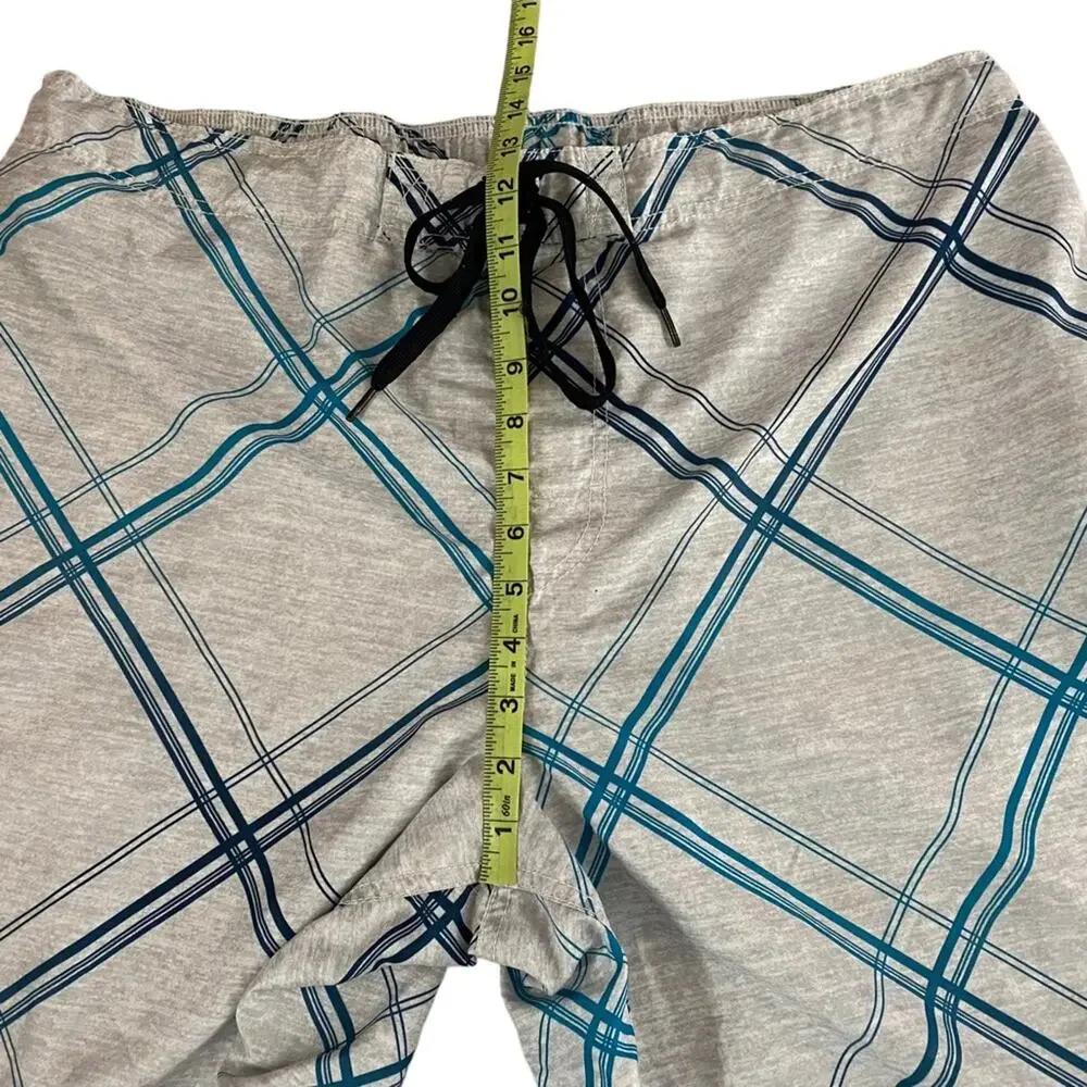 OP Ocean Pacific Swim Trunks Gray Teal Plaid Board Shorts Mens XL 40 42 Surf